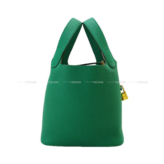 HERMES Handbag Picotin Lock 18 PM Vert Jade Taurillon Clemence Gold HW Stamp W[EXCELLENT][Authentic]