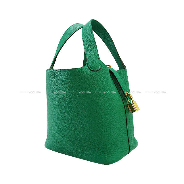 HERMES Handbag Picotin Lock 18 PM Vert Jade Taurillon Clemence Gold HW Stamp W[EXCELLENT][Authentic]