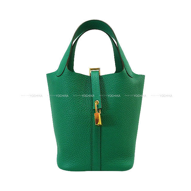 HERMES Handbag Picotin Lock 18 PM Vert Jade Taurillon Clemence Gold HW Stamp W[EXCELLENT][Authentic]