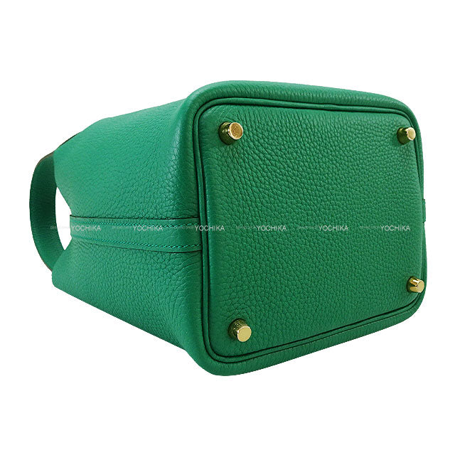 HERMES Handbag Picotin Lock 18 PM Vert Jade Taurillon Clemence Gold HW Stamp W[EXCELLENT][Authentic]