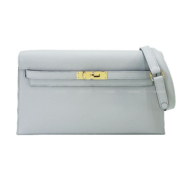 HERMES Clutch bag Kelly Elan Gris Pantin Veau Epsom Champagne Gold HW Stamp K[BRAND NEW][Authentic]