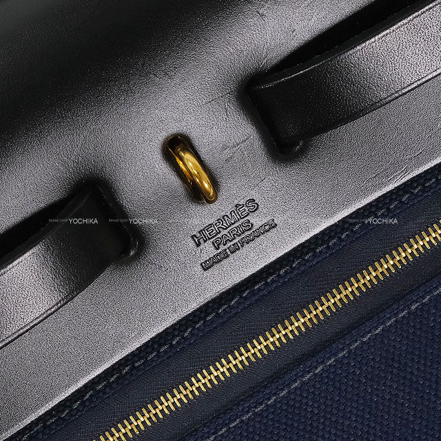 [Pre-loved] HERMES Shoulder bag HerBag Zip 31 PM Blue Marine/Noir (Black) Vache Hunter/Toile Militaire Gold HW Stamp U[LIKE NEW][Authentic]