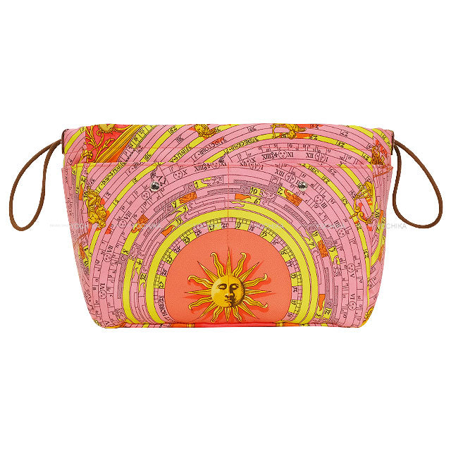 HERMES Pouch Foolby25 Astrology Rose Jaipur/Multicolor Silk100%/Veau Barenia Silver HW Stamp Y[EXCELLENT][Authentic]