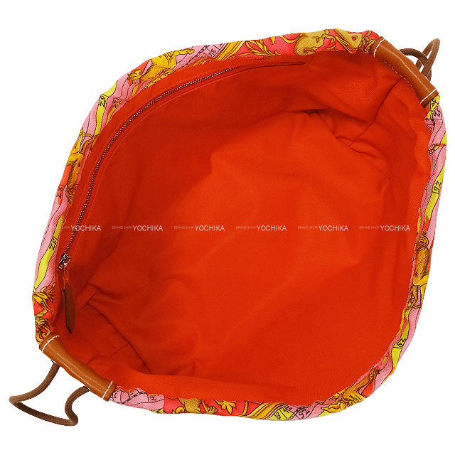 HERMES Pouch Foolby25 Astrology Rose Jaipur/Multicolor Silk100%/Veau Barenia Silver HW Stamp Y[EXCELLENT][Authentic]