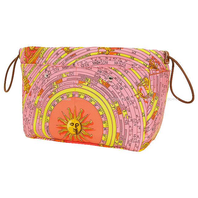 HERMES Pouch Foolby25 Astrology Rose Jaipur/Multicolor Silk100%/Veau Barenia Silver HW Stamp Y[EXCELLENT][Authentic]