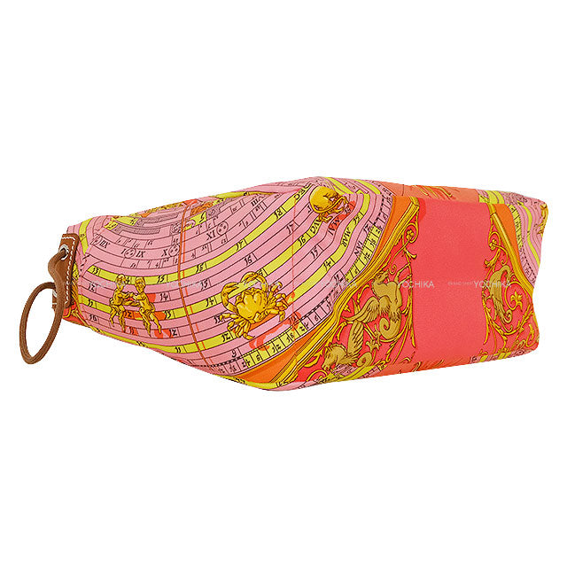 HERMES Pouch Foolby25 Astrology Rose Jaipur/Multicolor Silk100%/Veau Barenia Silver HW Stamp Y[EXCELLENT][Authentic]
