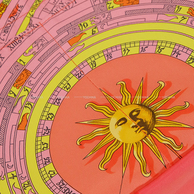 HERMES Pouch Foolby25 Astrology Rose Jaipur/Multicolor Silk100%/Veau Barenia Silver HW Stamp Y[EXCELLENT][Authentic]