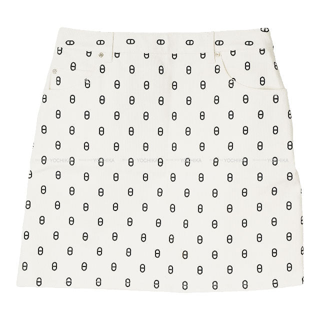2023SS HERMES skirt Ladies' Serie Button Chaine D'ancre Denim Blanc (White)/Navy Cotton/Polyurethane #38 Silver HW 3E0312D5[EXCELLENT][Authentic]
