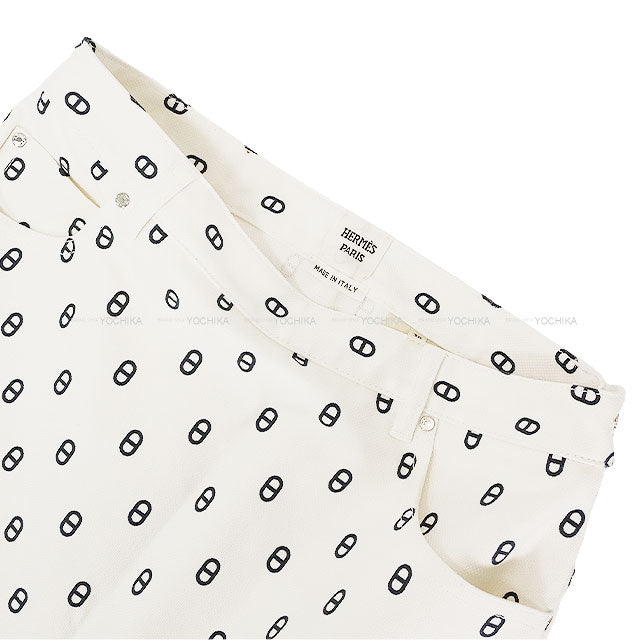 2023SS HERMES skirt Ladies' Serie Button Chaine D'ancre Denim Blanc (White)/Navy Cotton/Polyurethane #38 Silver HW 3E0312D5[EXCELLENT][Authentic]