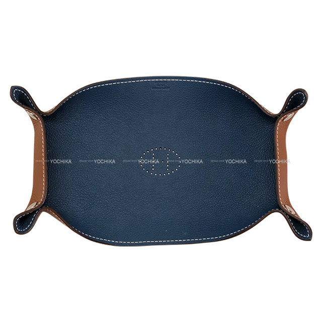 [Pre-loved] HERMES Vide Poche Tray Big Gold/Bleu de Prusse Taurillon Clemence Silver HW[LIKE NEW][Authentic]