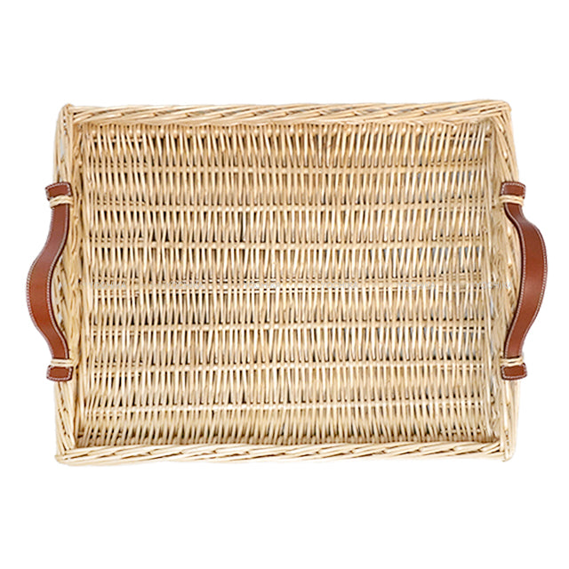 [Pre-loved] HERMES OZLE Picnic Tray with Glass Medium Terre Battue Rattan/Swift[LIKE NEW][Authentic]
