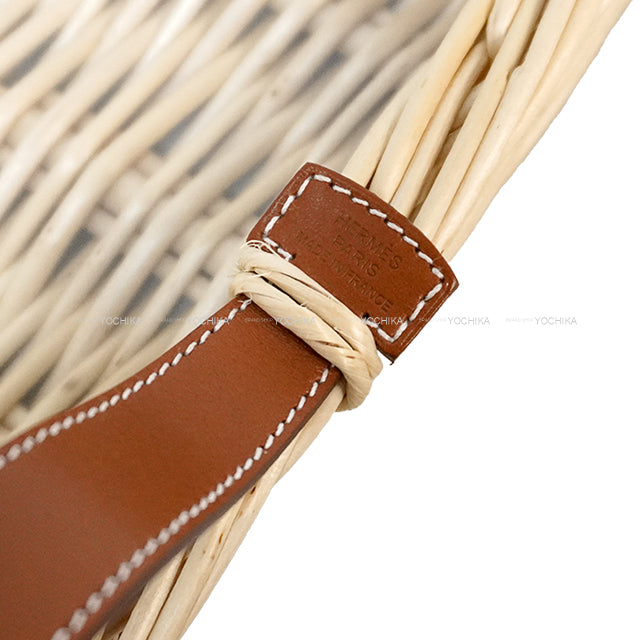 [Pre-loved] HERMES OZLE Picnic Tray with Glass Medium Terre Battue Rattan/Swift[LIKE NEW][Authentic]