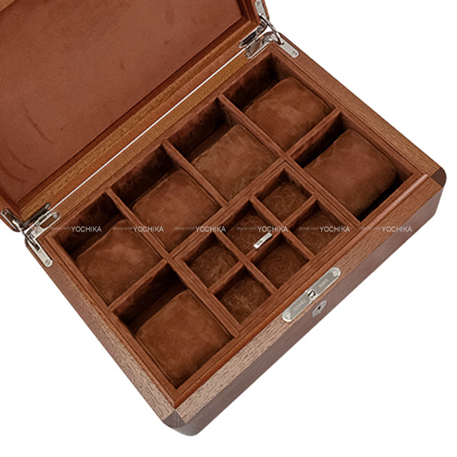 [Pre-loved] HERMES Watch Jewelry Box Brown Wood Silver HW[LIKE NEW][Authentic]