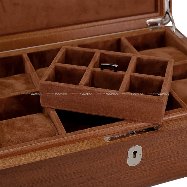 [Pre-loved] HERMES Watch Jewelry Box Brown Wood Silver HW[LIKE NEW][Authentic]