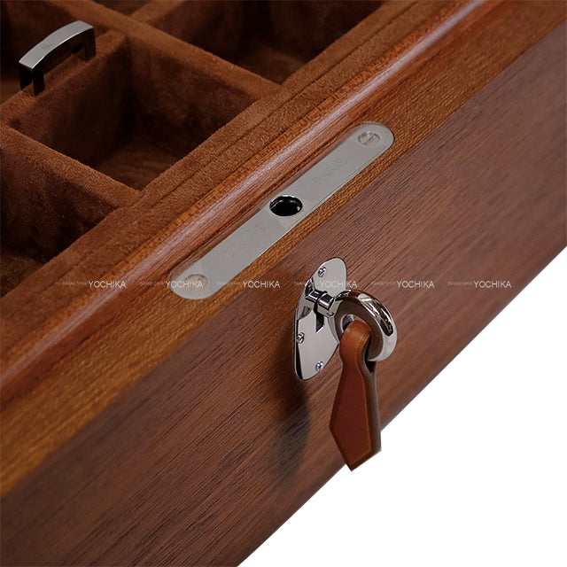 [Pre-loved] HERMES Watch Jewelry Box Brown Wood Silver HW[LIKE NEW][Authentic]
