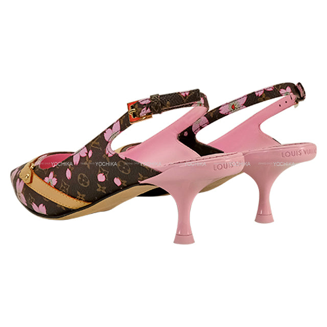 LOUIS VUITTON pumps LV×TM 6AM Slingback Sakura Brown/Pink Monogram Canvas #36 Gold HW 1AGYA0[EXCELLENT][Authentic]