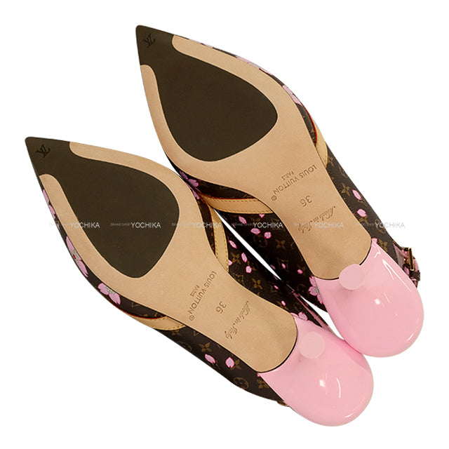LOUIS VUITTON pumps LV×TM 6AM Slingback Sakura Brown/Pink Monogram Canvas #36 Gold HW 1AGYA0[EXCELLENT][Authentic]