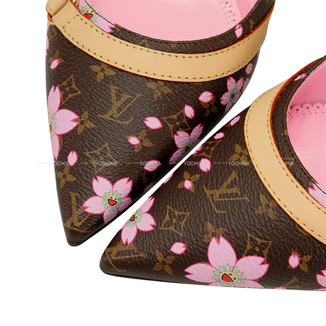 LOUIS VUITTON pumps LV×TM 6AM Slingback Heels Sakura Takashi MurakamiBrown/Pink Monogram Canvas #36 Gold HW 1AGYA0[EXCELLENT][Authentic]