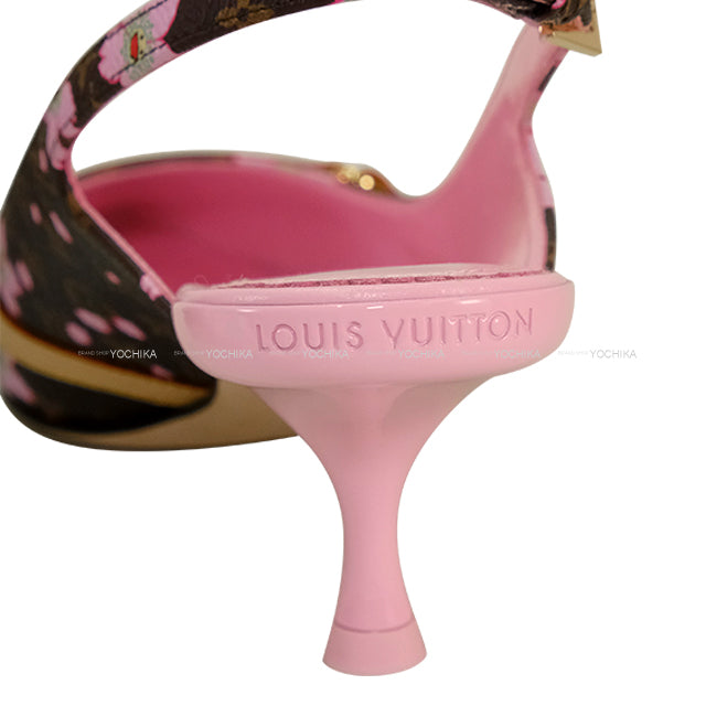 LOUIS VUITTON pumps LV×TM 6AM Slingback Heels Sakura Takashi MurakamiBrown/Pink Monogram Canvas #36 Gold HW 1AGYA0[EXCELLENT][Authentic]