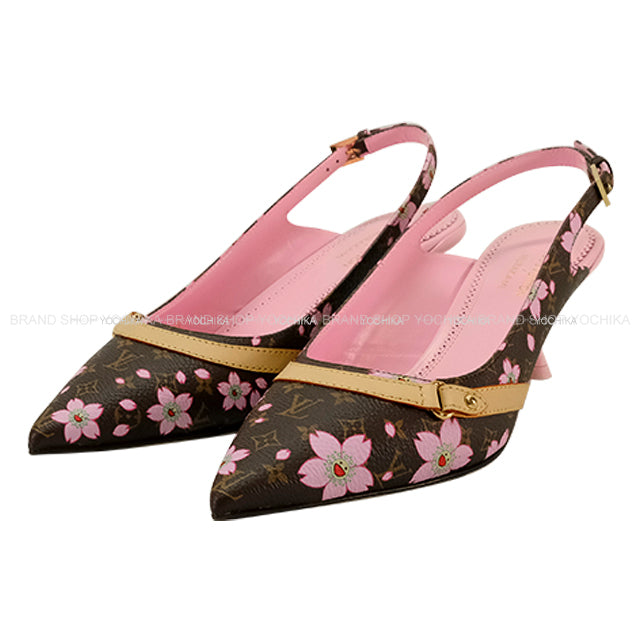 LOUIS VUITTON pumps LV×TM 6AM Slingback Heels Sakura Takashi MurakamiBrown/Pink Monogram Canvas #36 Gold HW 1AGYA0[EXCELLENT][Authentic]