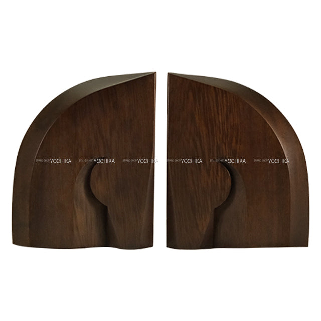 HERMES Wood Bookend Set Arzan Brown/Rouge H Cassia/Trilion H[EXCELLENT][Authentic]