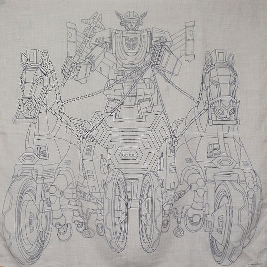 [Pre-loved] HERMES scarf Carre H 100 Mega Chariot Limited Naturel Cashmere70% / Silk30%[LIKE NEW][Authentic]