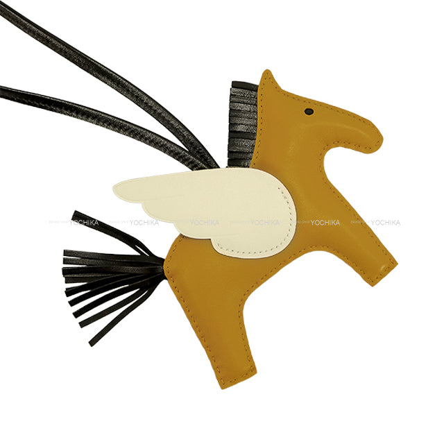 HERMES bag charm Rodeo Pegasus MM Sesami/Craie/Noir (Black) Agneau Milo/Veau Swift Stamp Z[EXCELLENT][Authentic]