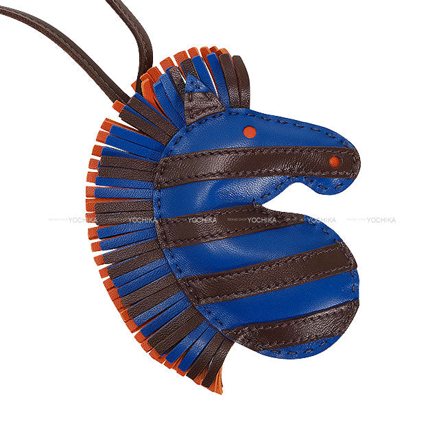 HERMES bag charm Bleu France/Rouge Sellier/Terre Battue Agneau Milo Stamp Z[EXCELLENT][Authentic]