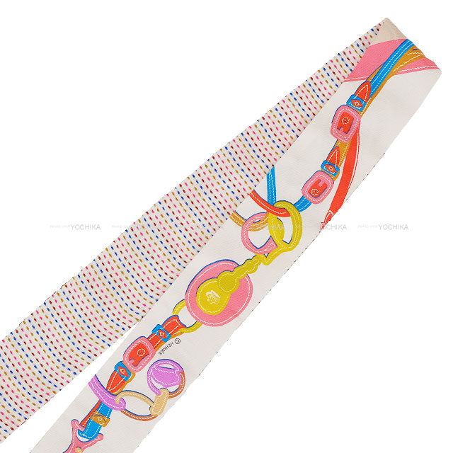 [Pre-loved] 2023SS HERMES scarf Twilly Twins Brides de Gala Blanc (White)/Rose/Blue Silk100%[LIKE NEW][Authentic]