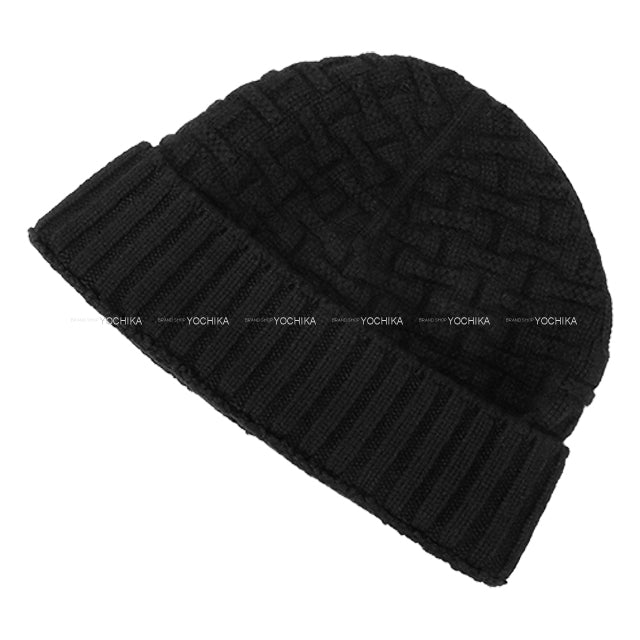 HERMES Knitted Hat City Ride #L Noir (Black) Cashmere100%[EXCELLENT][Authentic]
