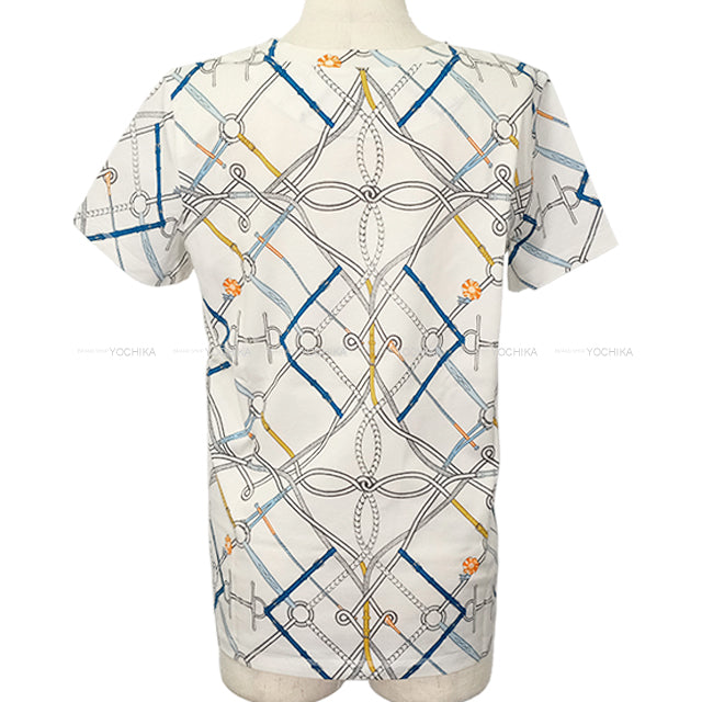 2021 SS HERMES Short sleeve shirt Ladies’ Le Parcours Parfait Blanc (White)/Multicolor Cotton100% #42[EXCELLENT][Authentic]