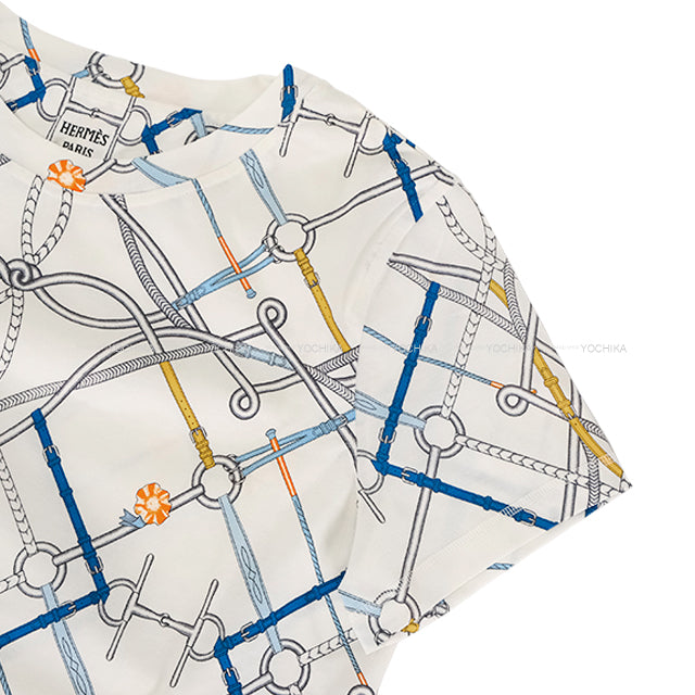 2021 SS HERMES Short sleeve shirt Ladies’ Le Parcours Parfait Blanc (White)/Multicolor Cotton100% #42[EXCELLENT][Authentic]