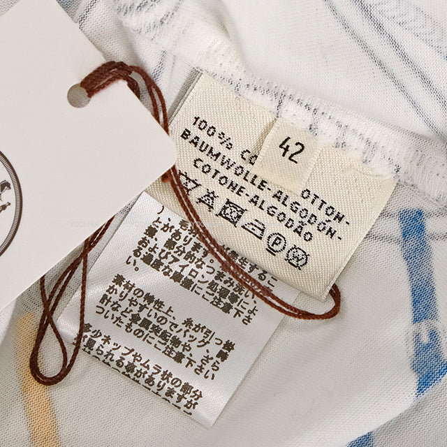 2021 SS HERMES Short sleeve shirt Ladies’ Le Parcours Parfait Blanc (White)/Multicolor Cotton100% #42[EXCELLENT][Authentic]