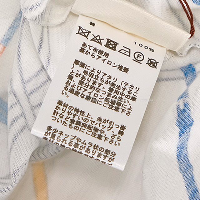 2021 SS HERMES Short sleeve shirt Ladies’ Le Parcours Parfait Blanc (White)/Multicolor Cotton100% #42[EXCELLENT][Authentic]