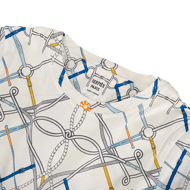 2021 SS HERMES Short sleeve shirt Ladies’ Le Parcours Parfait Blanc (White)/Multicolor Cotton100% #42[EXCELLENT][Authentic]