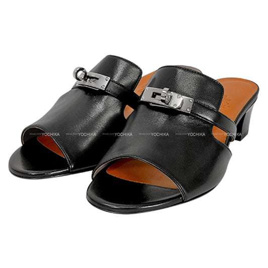 HERMES sandals Lady's Candy Noir (Black) Calf #37 1/2[EXCELLENT][Authentic]
