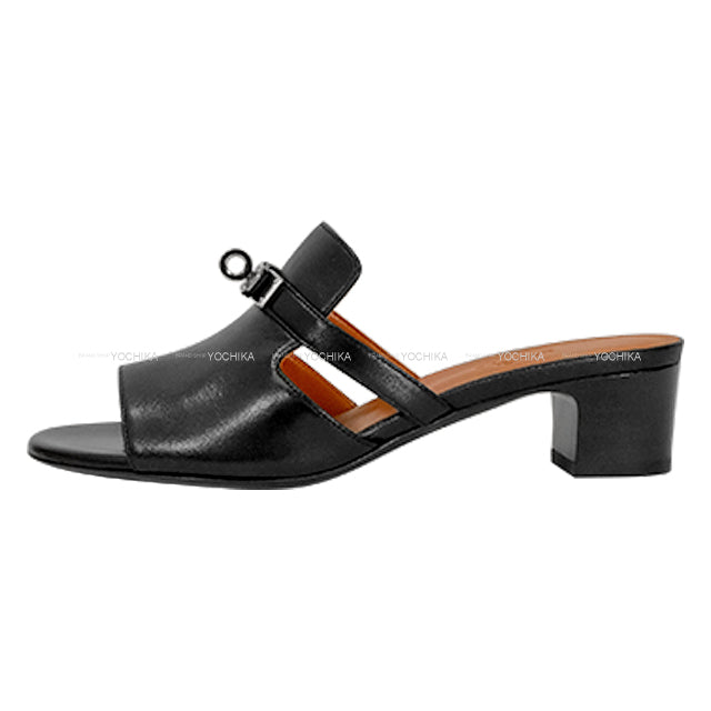 HERMES sandals Lady's Candy Noir (Black) Calf #37 1/2[EXCELLENT][Authentic]
