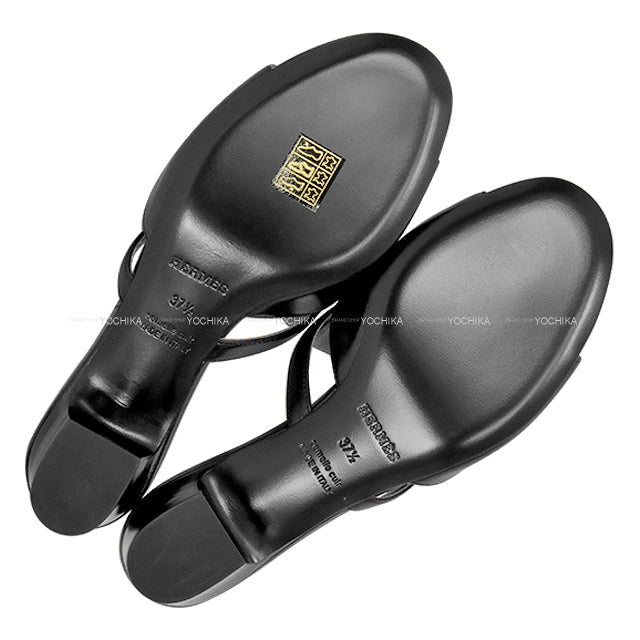 HERMES sandals Lady's Candy Noir (Black) Calf #37 1/2[EXCELLENT][Authentic]