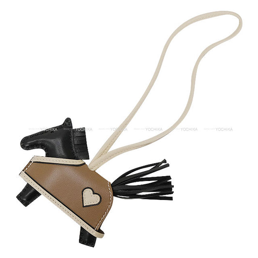 [Pre-loved] HERMES bag charm Rodeo Robeo Coeur PM Noir (Black)/Craie/Etoupe Agneau Milo Stamp K[LIKE NEW][Authentic]