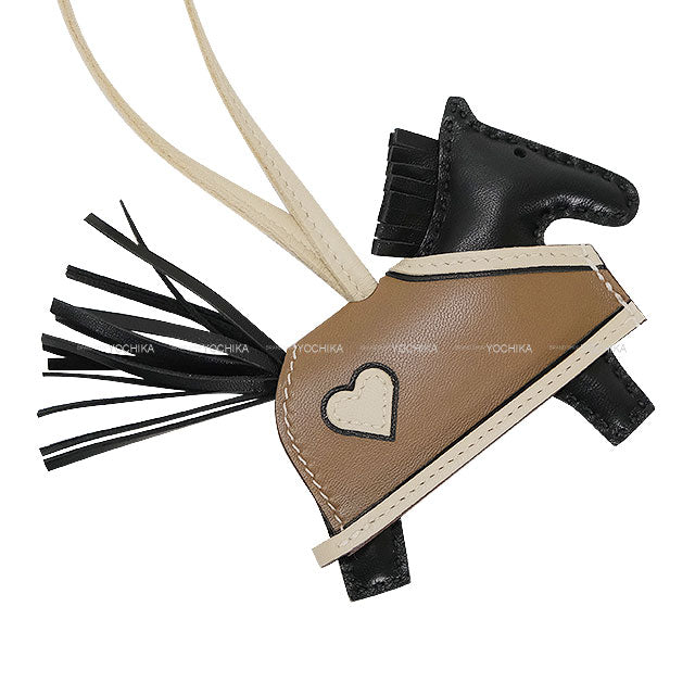 [Pre-loved] HERMES bag charm Rodeo Robeo Coeur PM Noir (Black)/Craie/Etoupe Agneau Milo Stamp K[LIKE NEW][Authentic]