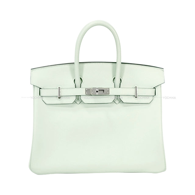 HERMES Handbag Birkin25 Vert Fizz Veau Swift Silver HW Stamp B[EXCELLENT][Authentic]