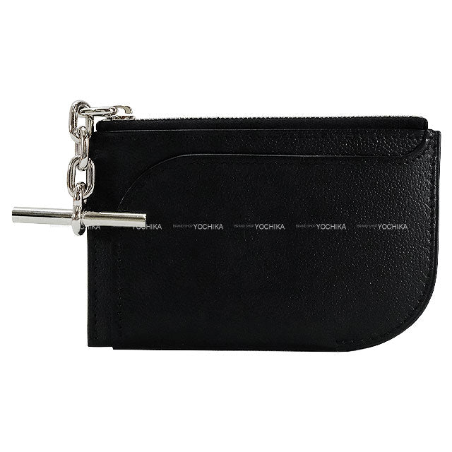 [Pre-loved] HERMES card holder Strap card holder PM Noir (Black) Evercolor Silver HW Stamp Z[LIKE NEW][Authentic]