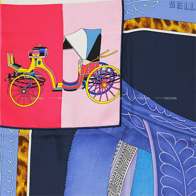 HERMES scarf Carre 90 Selle d'Officier en Grande Tenue with Ex-Libris Navy/Blanc (White)/Multicolor Silk100%[EXCELLENT][Authentic]