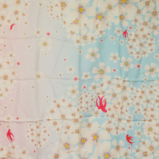 [Pre-loved] Client Exclusive Van Cleef & Arpels scarf Cherry blossom Pattern Beby Pink/Aqua Blue Silk100%[LIKE NEW][Authentic]