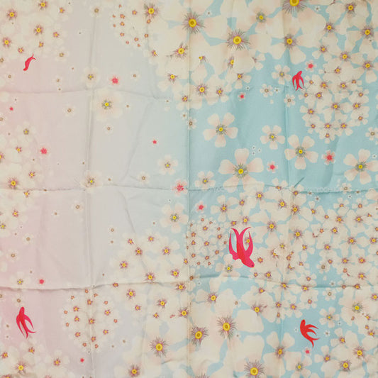 [Pre-loved] Client Exclusive Van Cleef & Arpels scarf Cherry blossom Pattern Beby Pink/Aqua Blue Silk100%[LIKE NEW][Authentic]