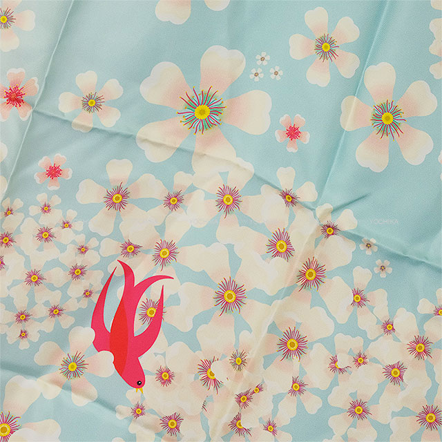 [Pre-loved] Client Exclusive Van Cleef & Arpels scarf Cherry blossom Pattern Beby Pink/Aqua Blue Silk100%[LIKE NEW][Authentic]