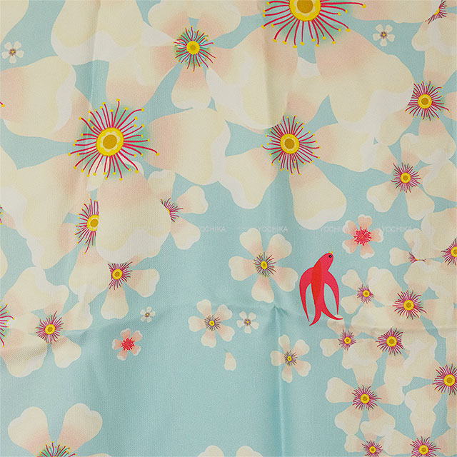 [Pre-loved] Client Exclusive Van Cleef & Arpels scarf Cherry blossom Pattern Beby Pink/Aqua Blue Silk100%[LIKE NEW][Authentic]