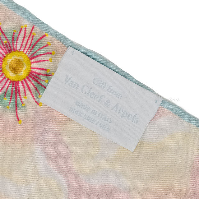 [Pre-loved] Client Exclusive Van Cleef & Arpels scarf Cherry blossom Pattern Beby Pink/Aqua Blue Silk100%[LIKE NEW][Authentic]