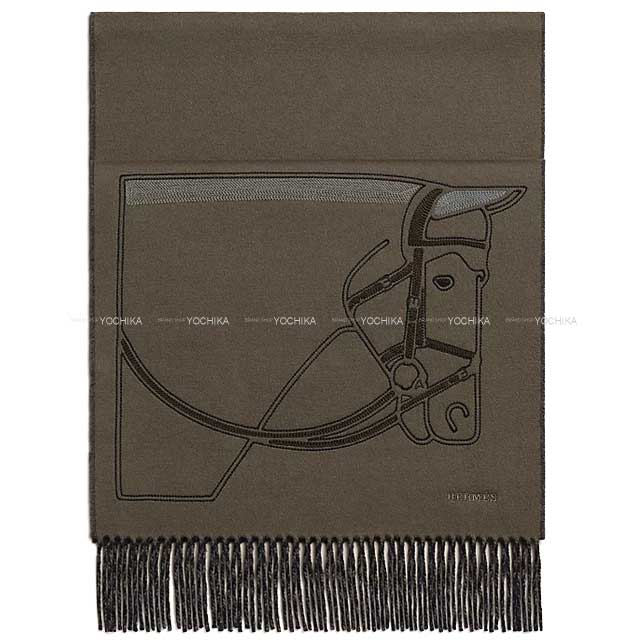 HERMES muffler Profil Brod'ee Basalt/Marine Cashmere/Polyester[BRAND NEW][Authentic]