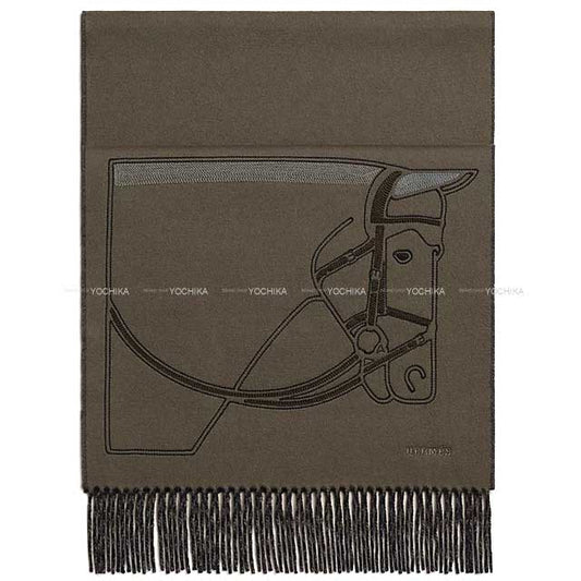HERMES muffler Profil Brod'ee Basalt/Marine Cashmere/Polyester[BRAND NEW][Authentic]